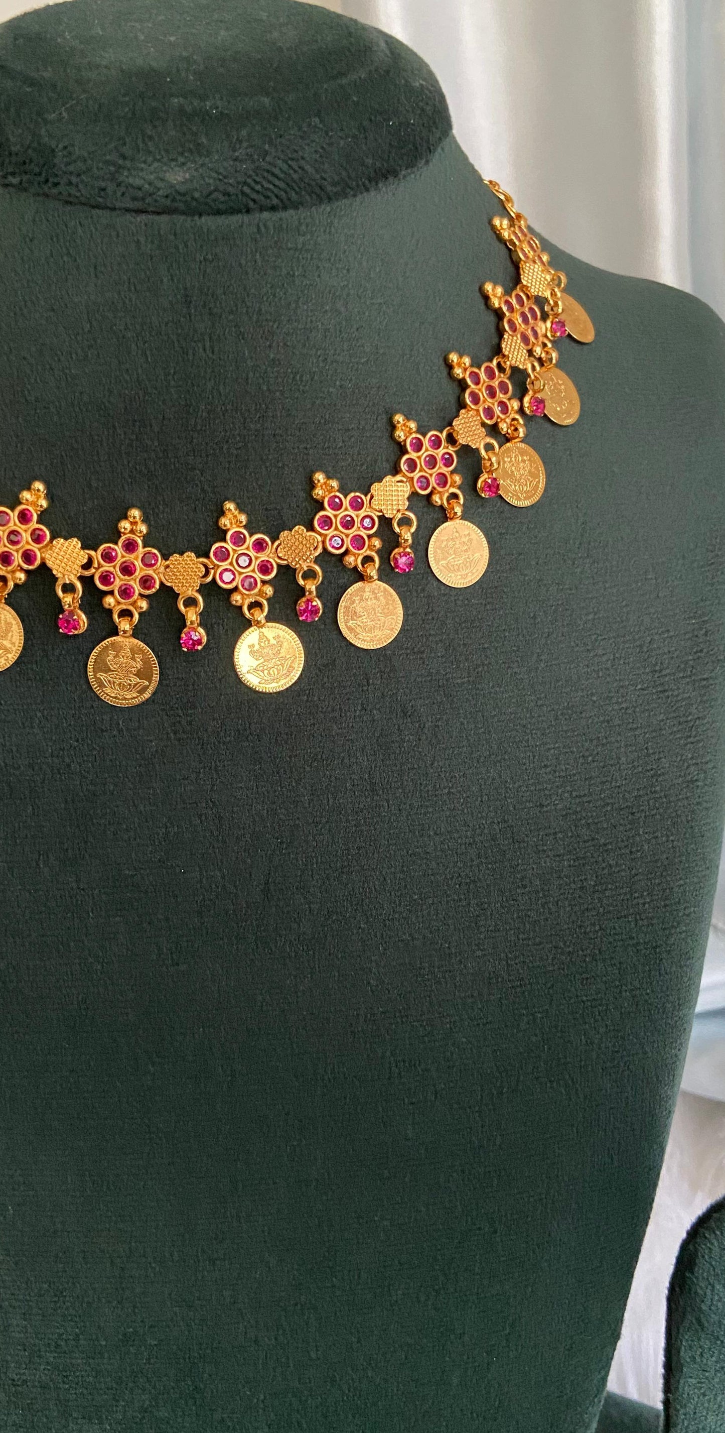 Mohini Ruby Flower Coin Necklace