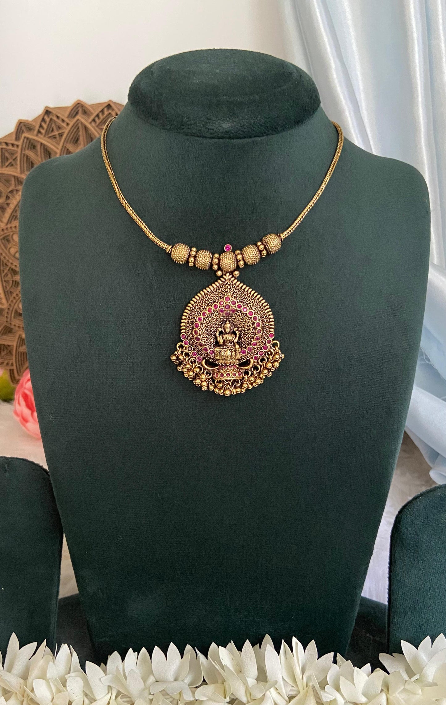 Gold Plated Antique Lakshmi Pendant Necklace
