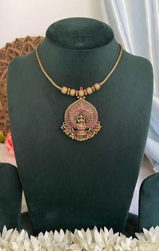 Gold Plated Antique Lakshmi Pendant Necklace