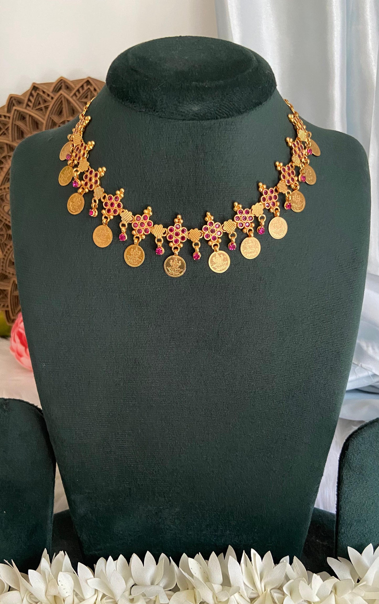 Mohini Ruby Flower Coin Necklace