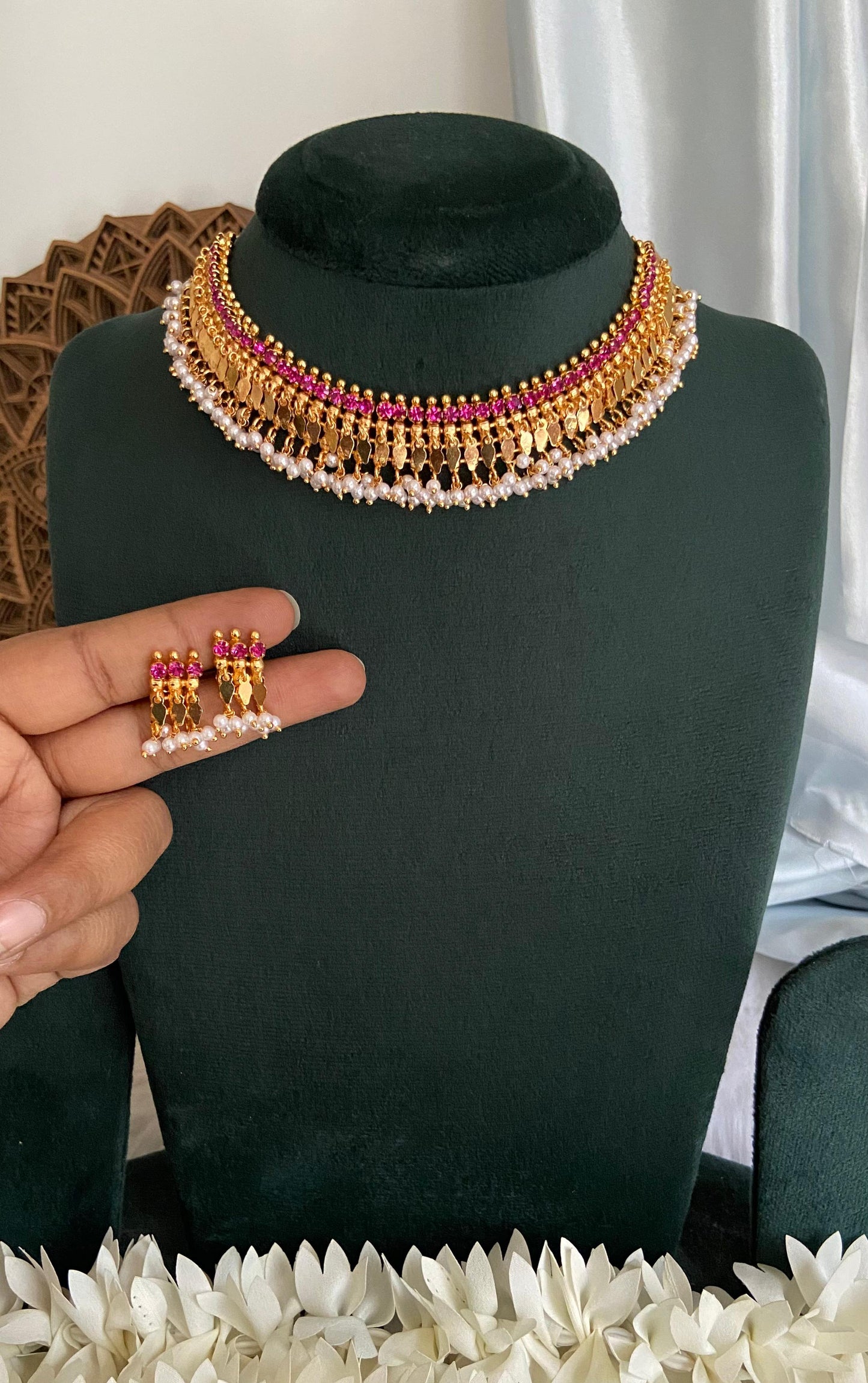 Ruby Elakathali with Pearl Drops Choker Set