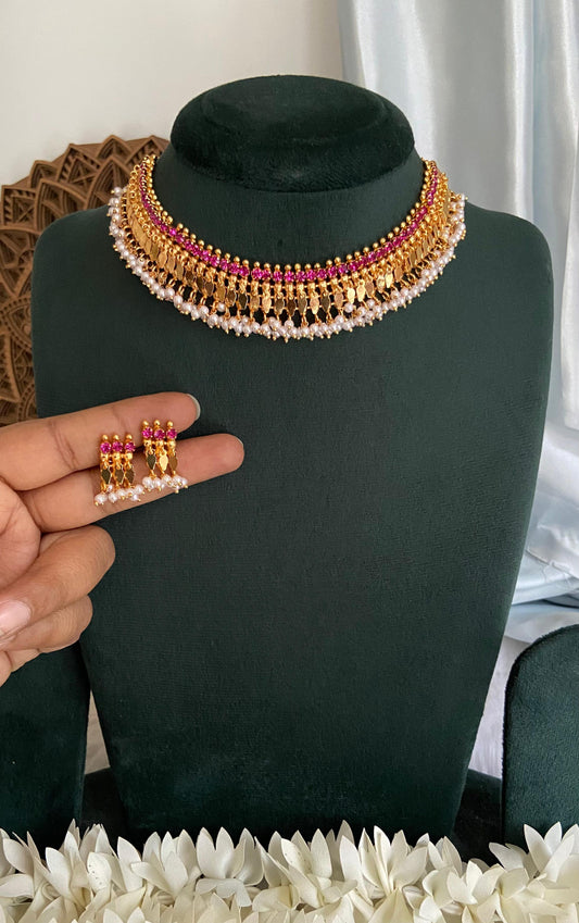 Ruby Elakathali with Pearl Drops Choker Set