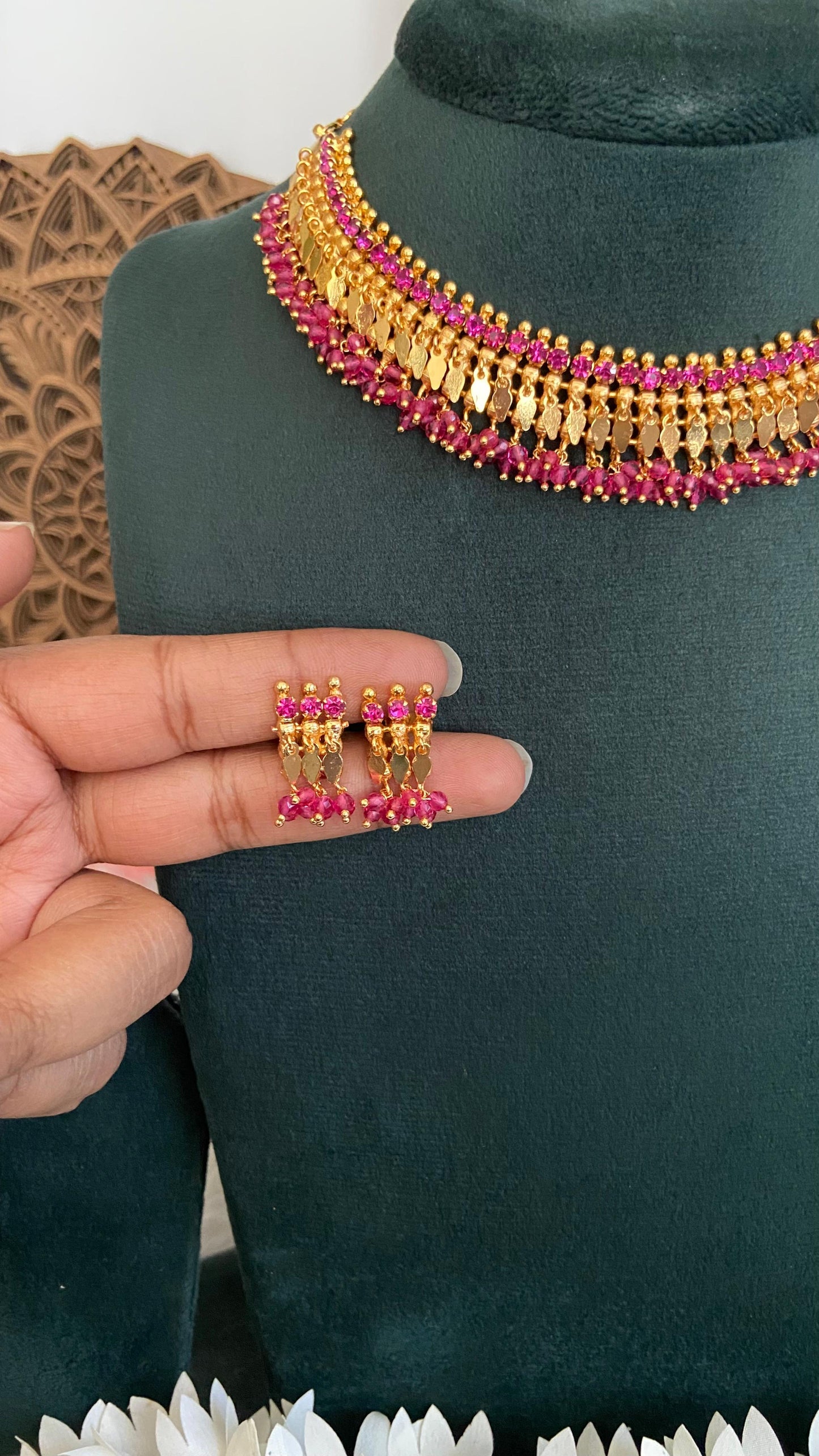 Ruby Crystal Elakathali Necklace Set
