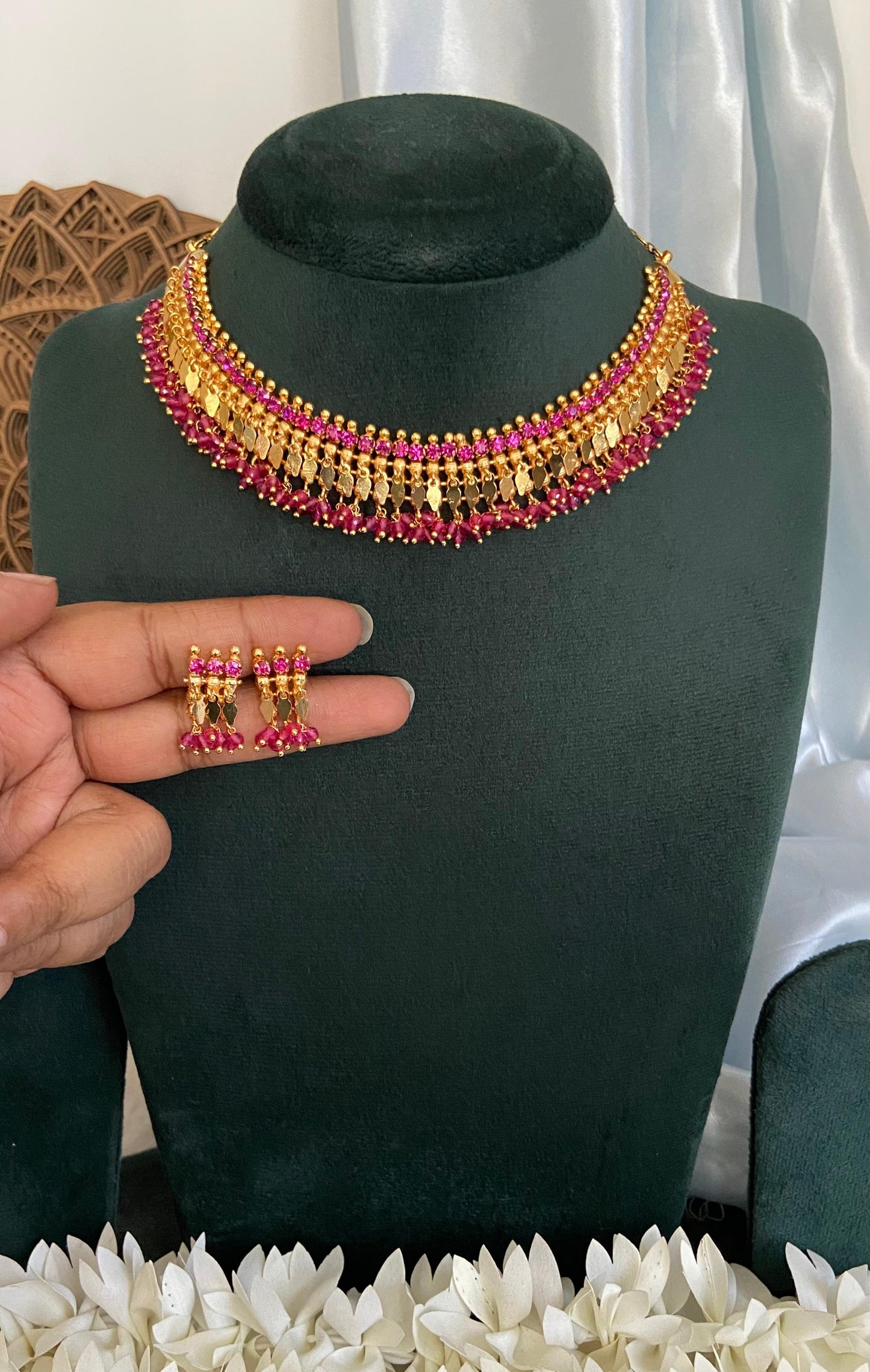 Ruby Crystal Elakathali Necklace Set