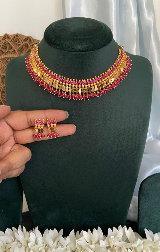 Ruby Crystal Elakathali Necklace Set