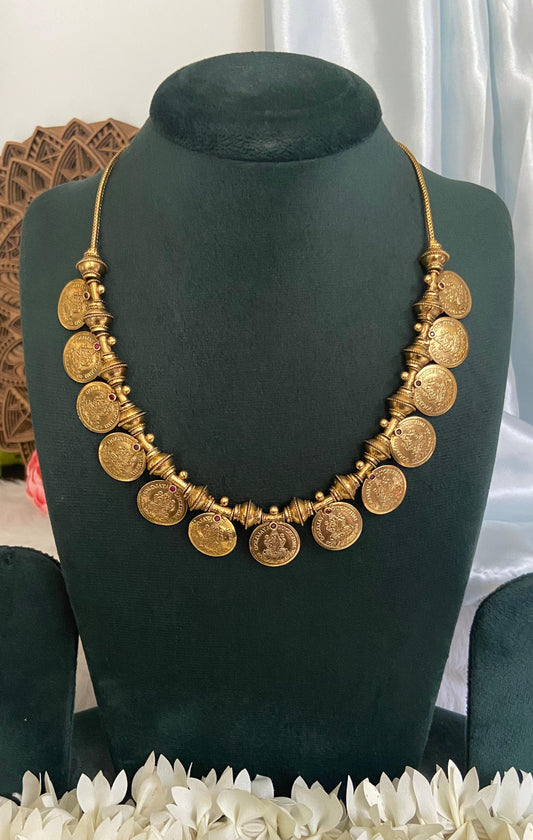 Antique Finish Lakshmi Coin Mid Long Necklace