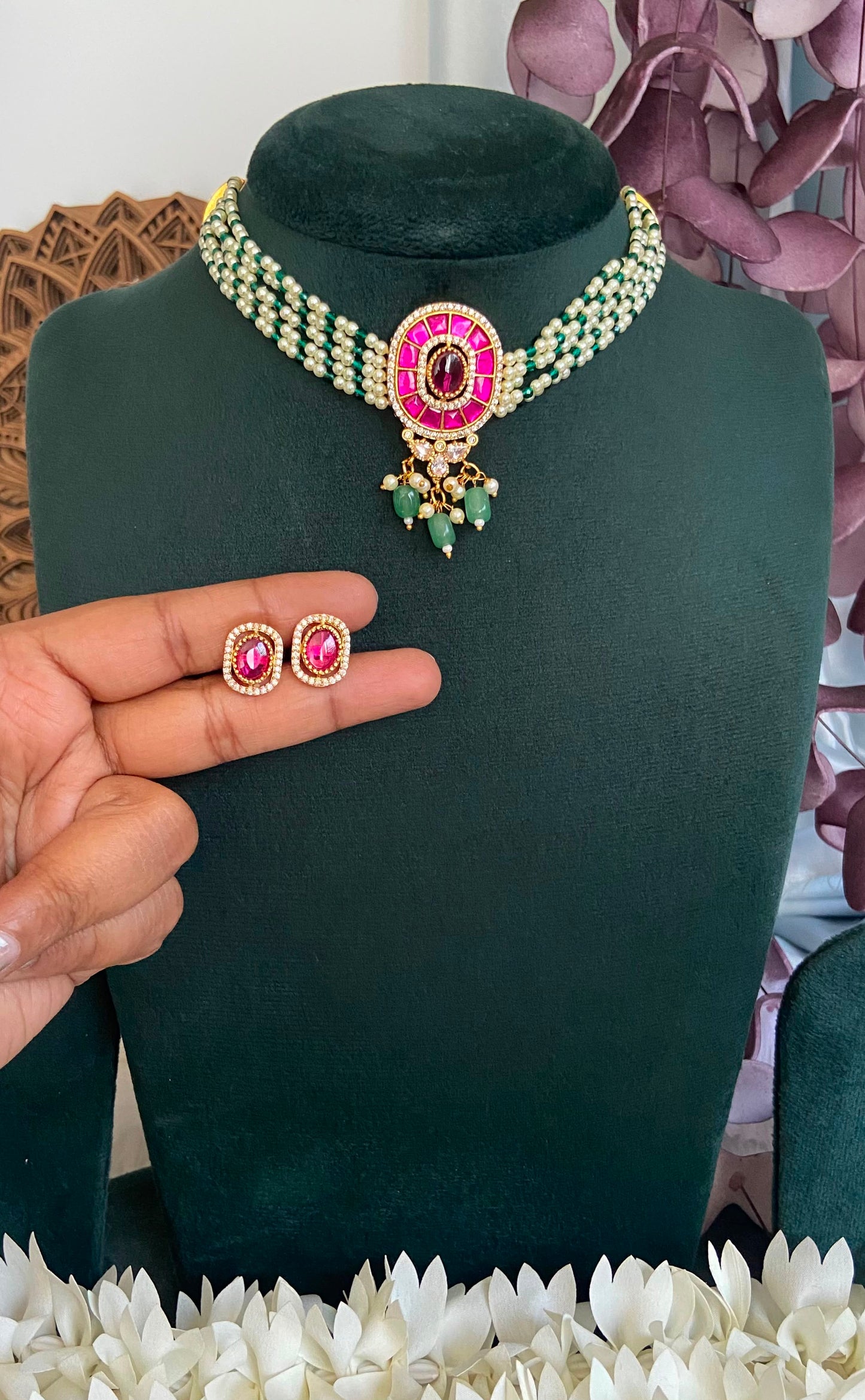 Pink Empress Pearl Choker Set