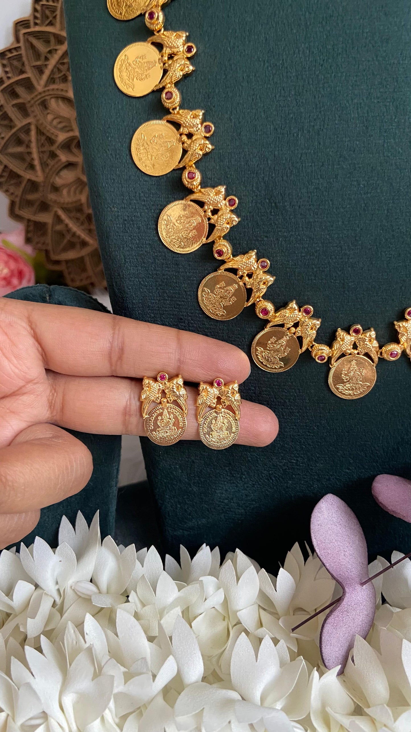 Peacock Lakshmi Coin Long Necklace Set