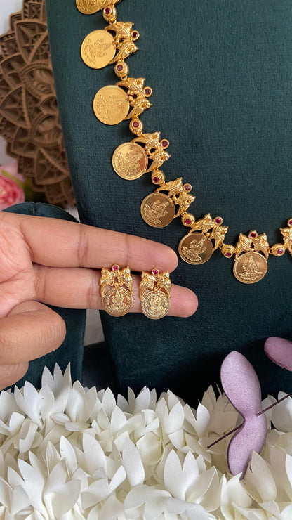 Peacock Lakshmi Coin Long Necklace Set