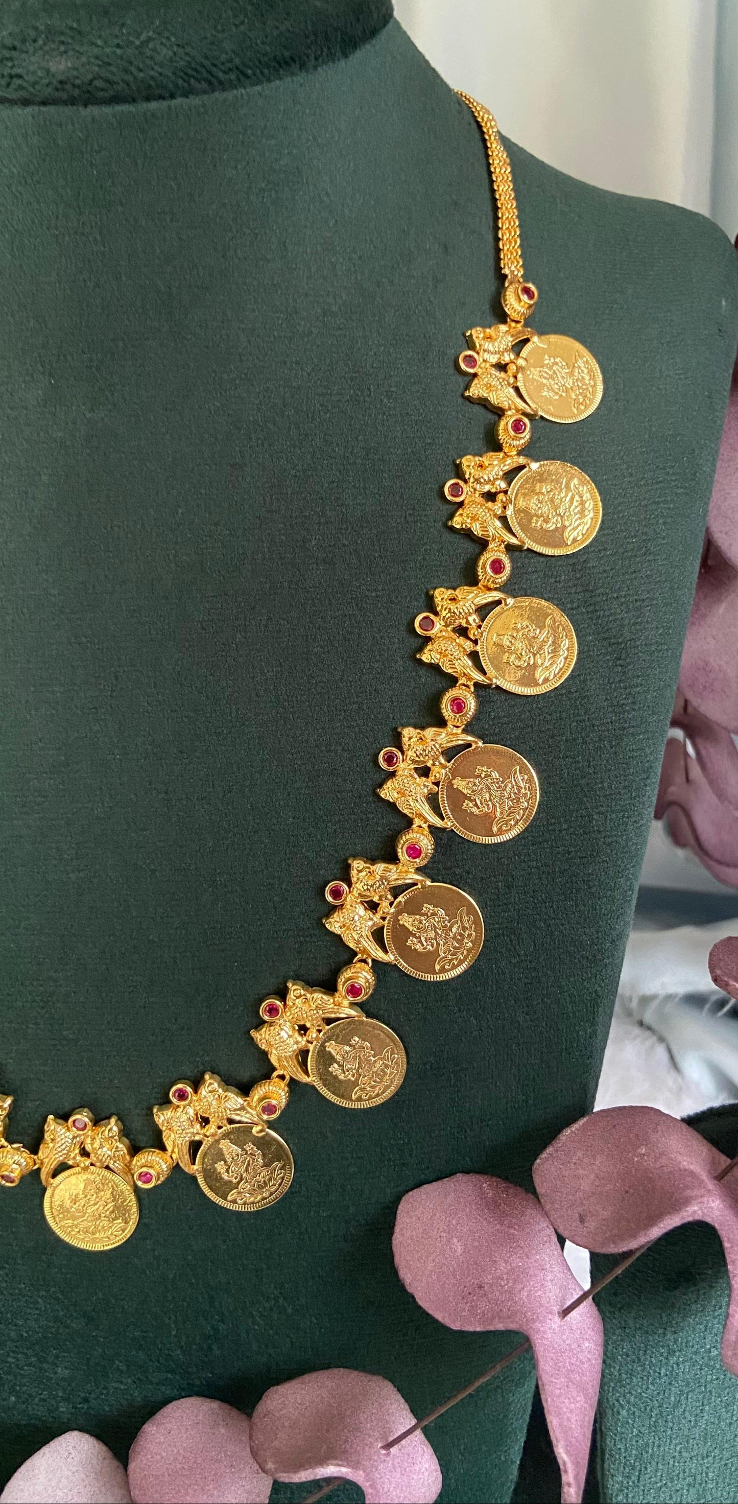 Peacock Lakshmi Coin Long Necklace Set