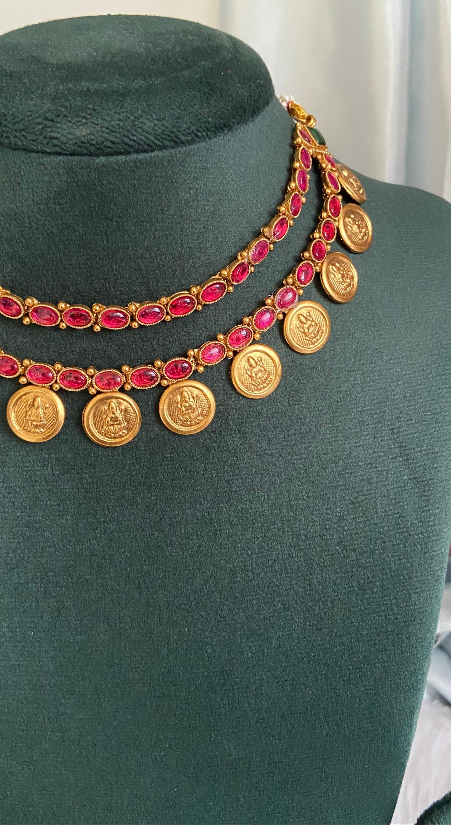Nalini Double Layer Ruby Coin Necklace Set