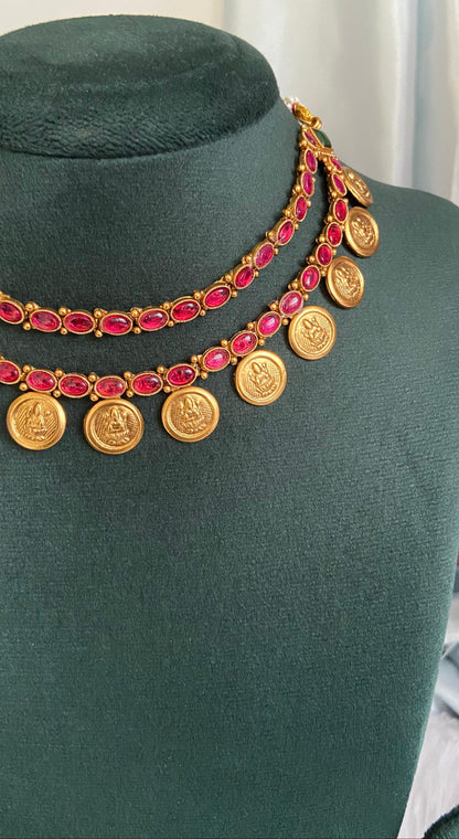 Nalini Double Layer Ruby Coin Necklace Set