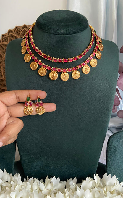 Nalini Double Layer Ruby Coin Necklace Set