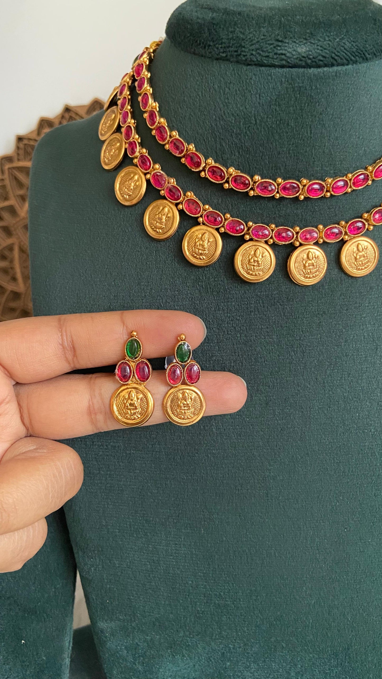 Nalini Double Layer Ruby Coin Necklace Set