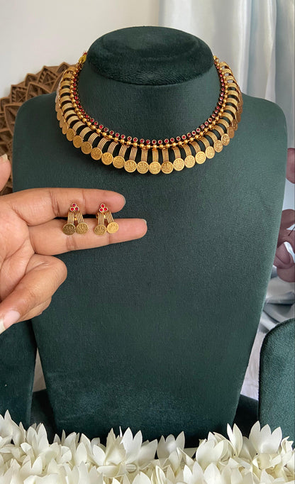 Chinmayi Antique Kemp Coin Necklace Set