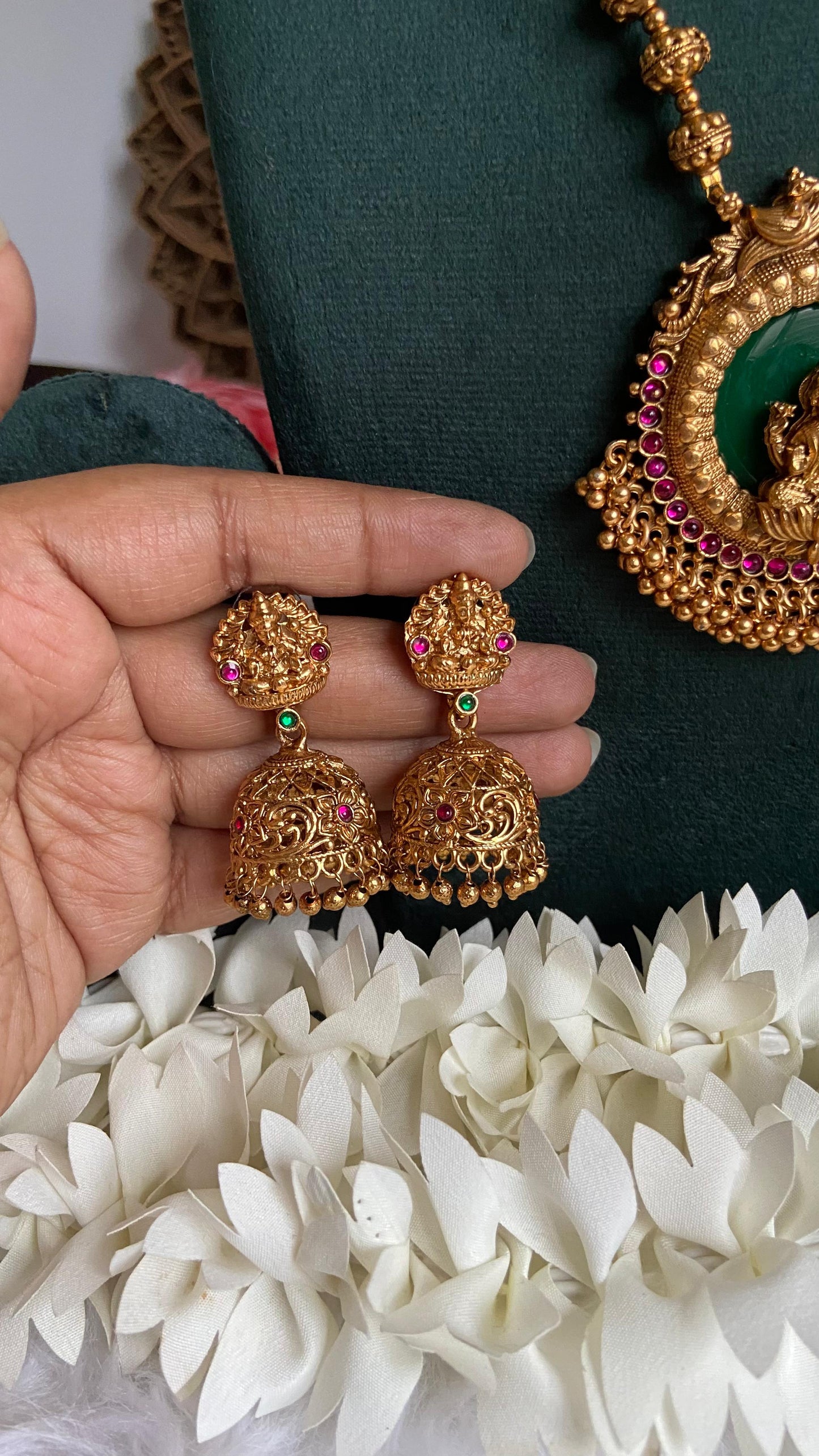 Palakka Lakshmi Pendant Necklace with Jumka