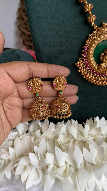 Palakka Lakshmi Pendant Necklace with Jumka