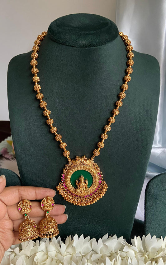 Palakka Lakshmi Pendant Necklace with Jumka