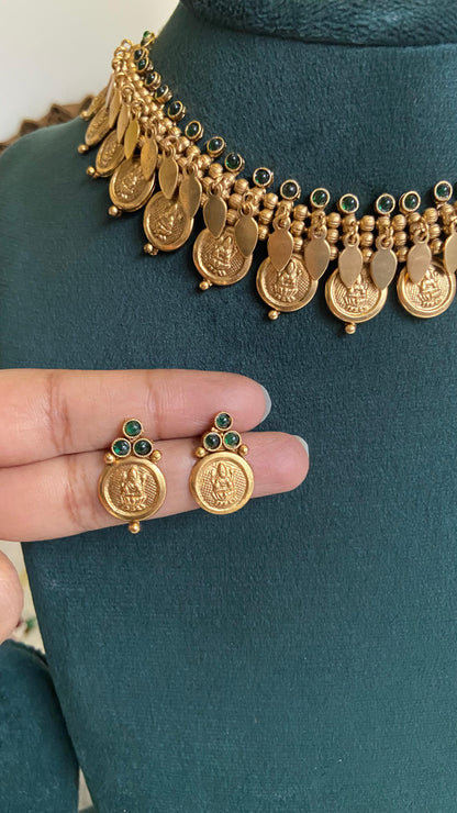 Thara Emerald Elakathali Coin Necklace Set