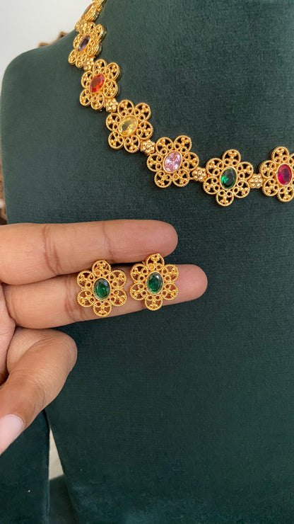 Suvarna Multi Stone Necklace Set