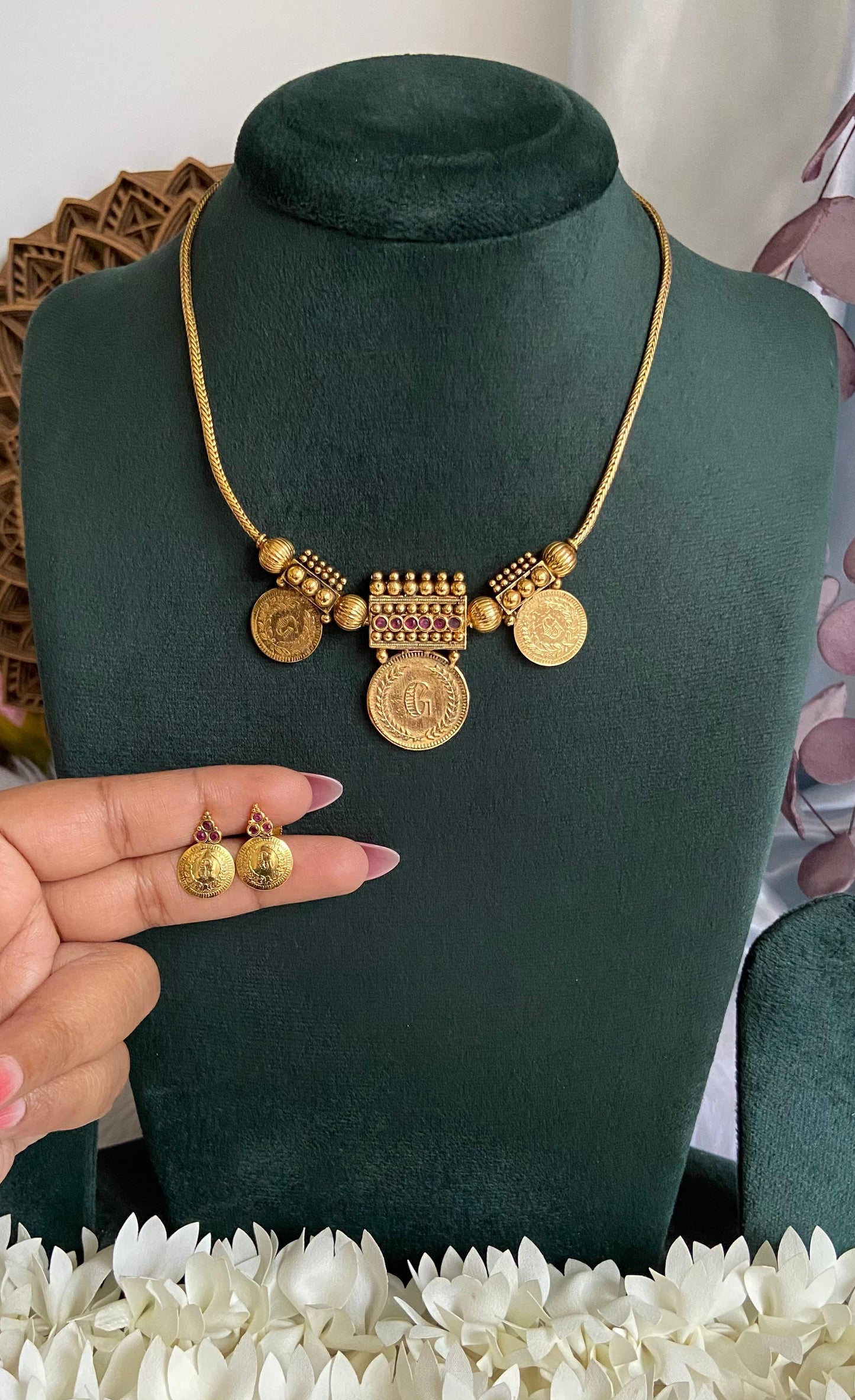 Rudra Antique Non Idol Coin Necklace Set