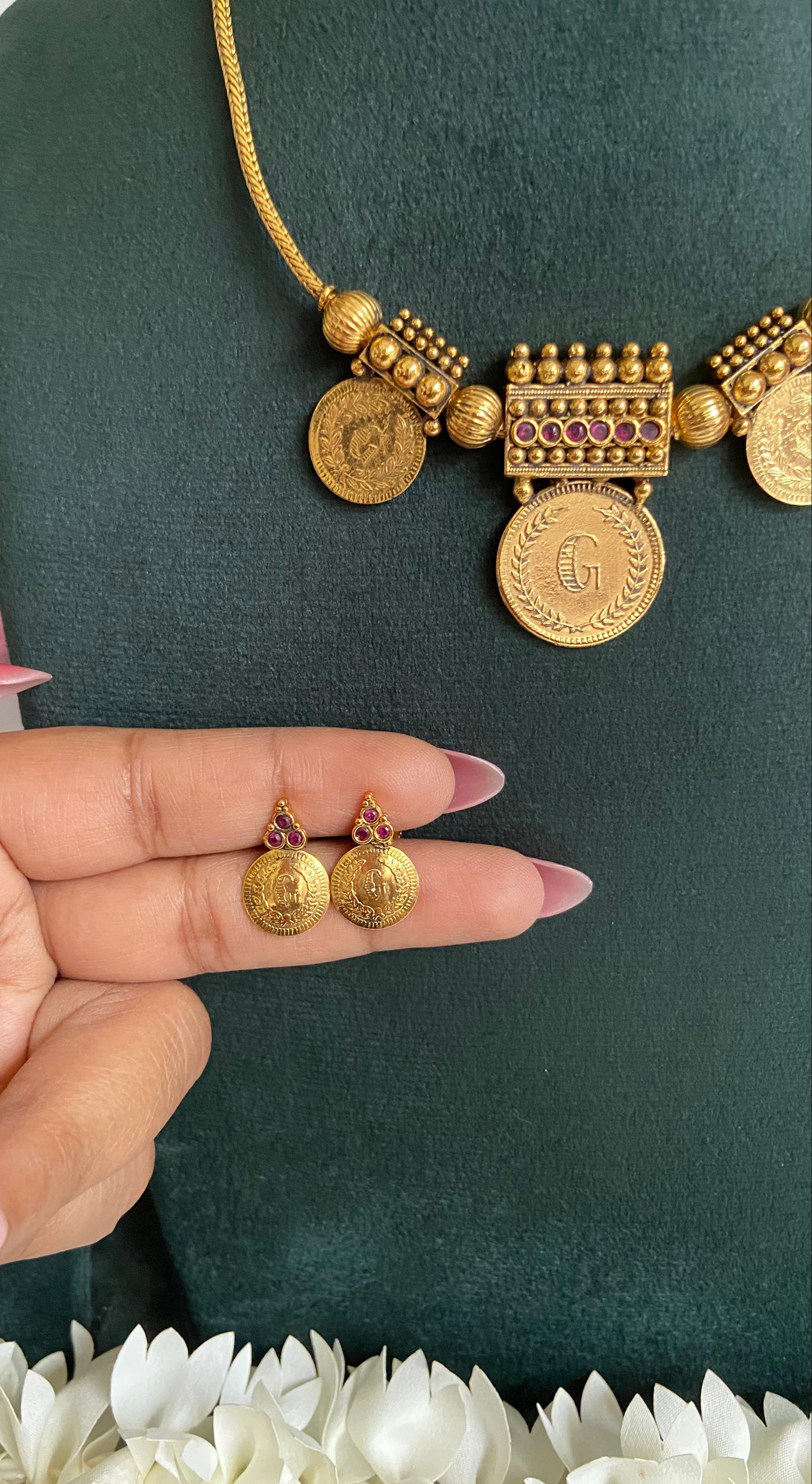 Rudra Antique Non Idol Coin Necklace Set