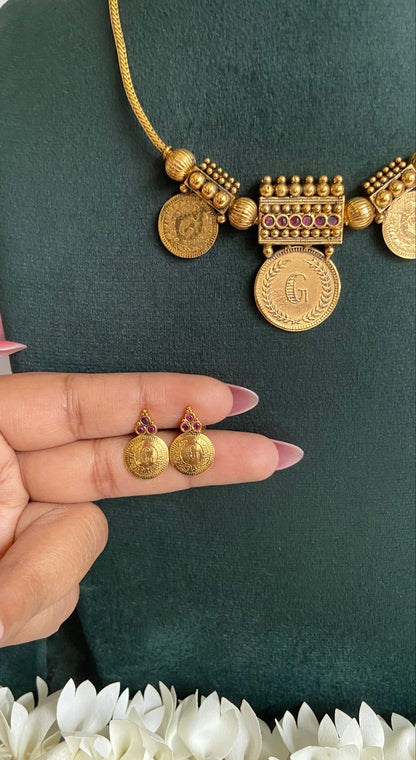 Rudra Antique Non Idol Coin Necklace Set