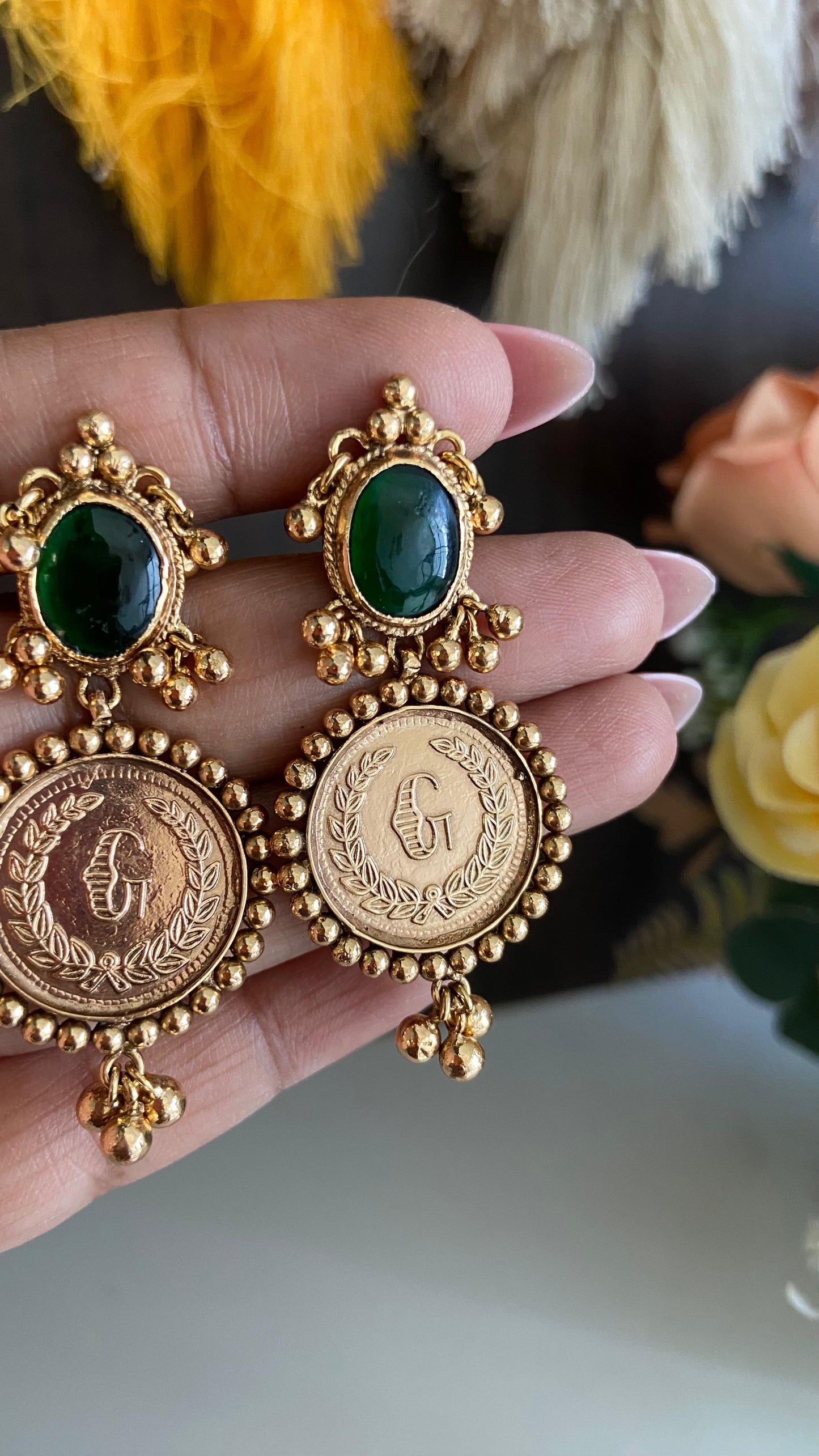 Vrinda Emerald Non idol Antique Earring