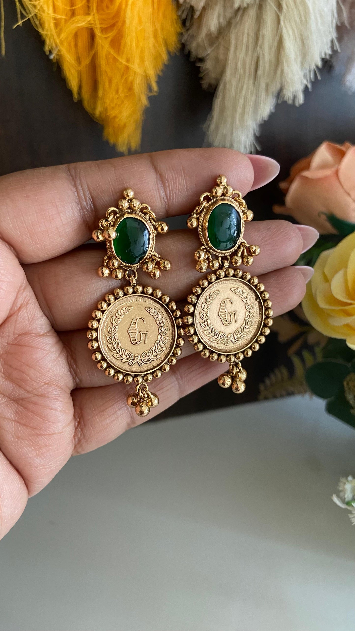Vrinda Emerald Non idol Antique Earring