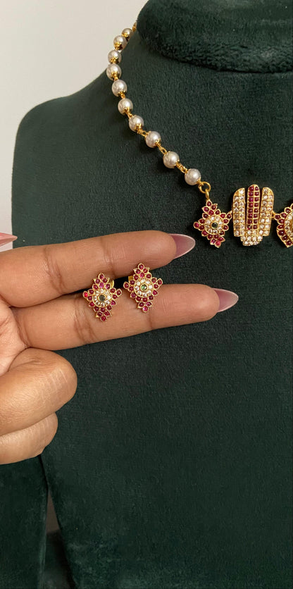 Shankha Chakra Namam Pearl Necklace with Earrings