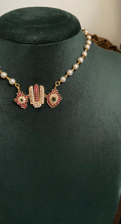 Shankha Chakra Namam Pearl Necklace with Earrings