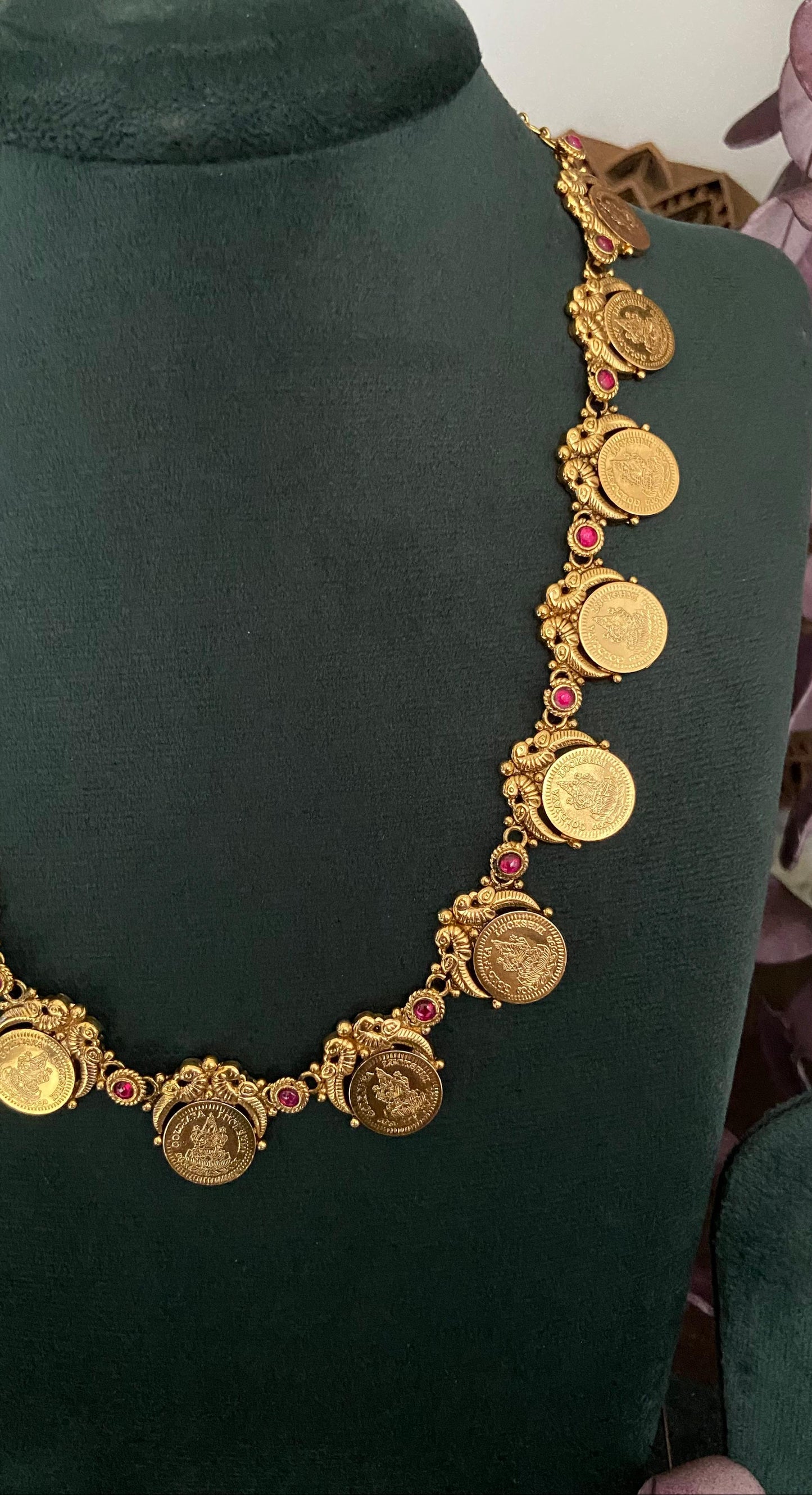 Antique Peacock Lakshmi Coin Long Necklace Set
