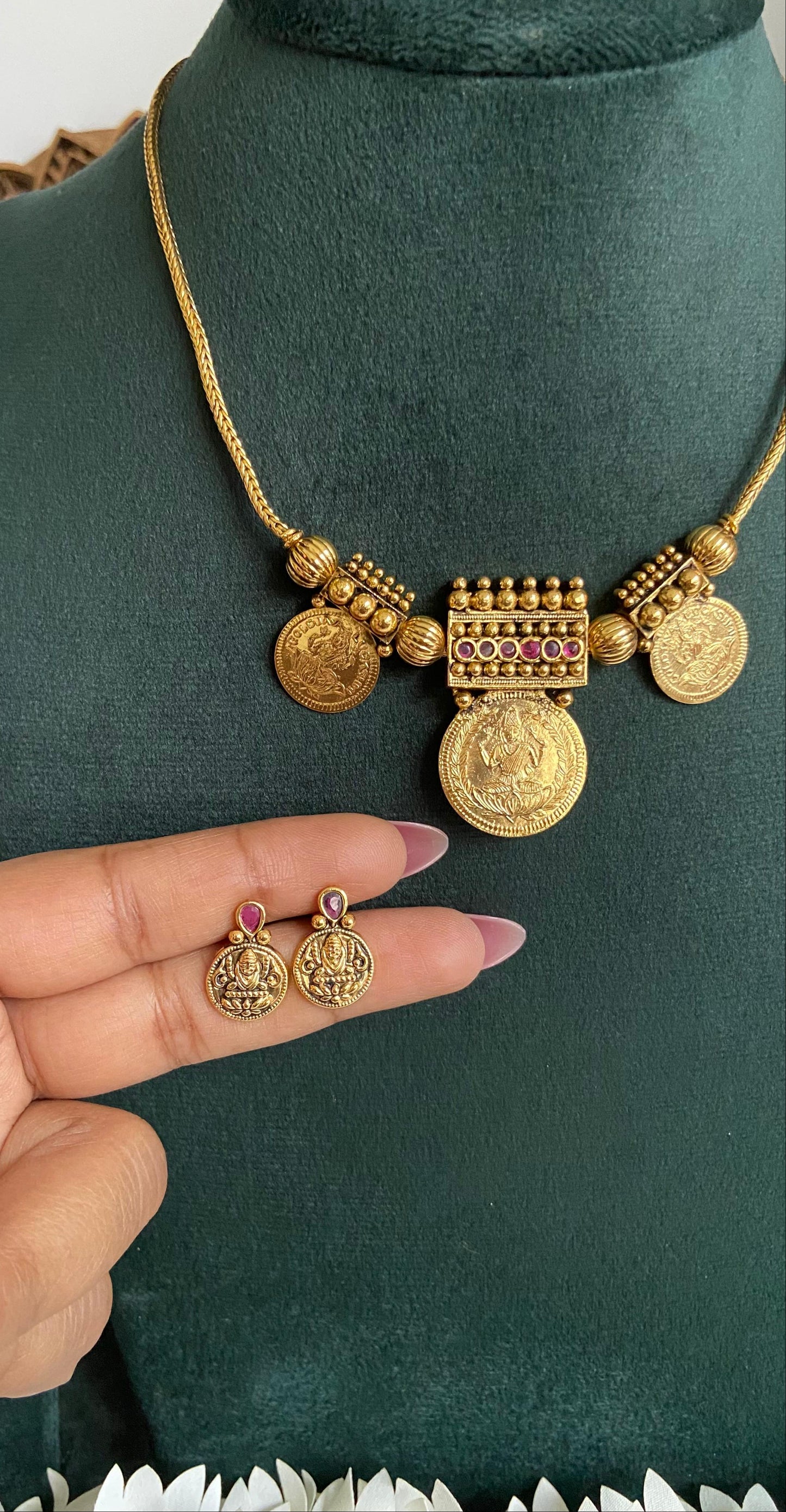 Rudra Antique Lakshmi Coin Necklace Set