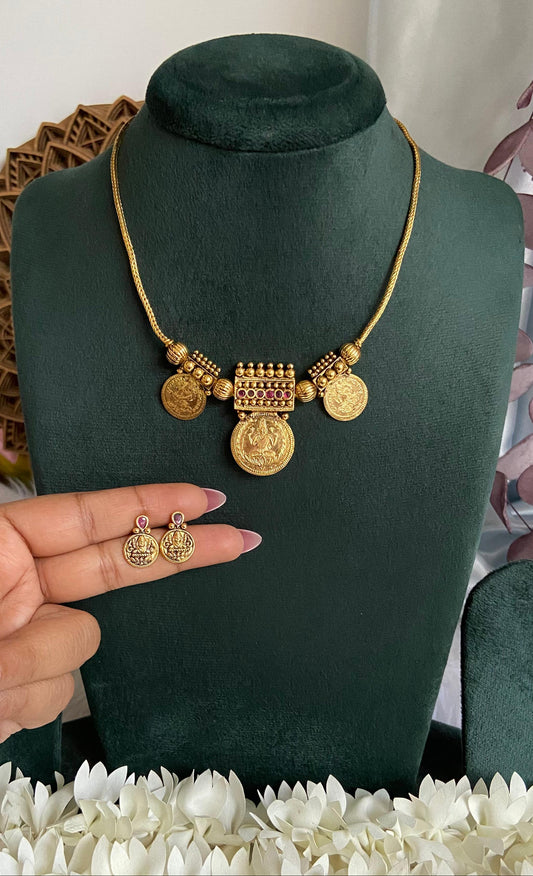 Rudra Antique Lakshmi Coin Necklace Set