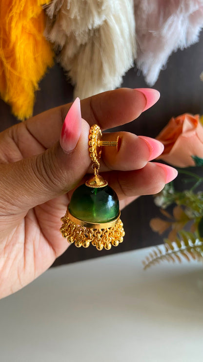 Gold Plated Green Glass Stone Jumka