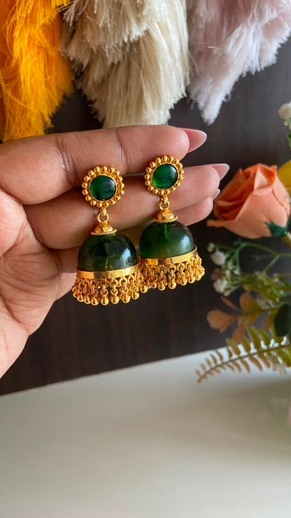 Gold Plated Green Glass Stone Jumka