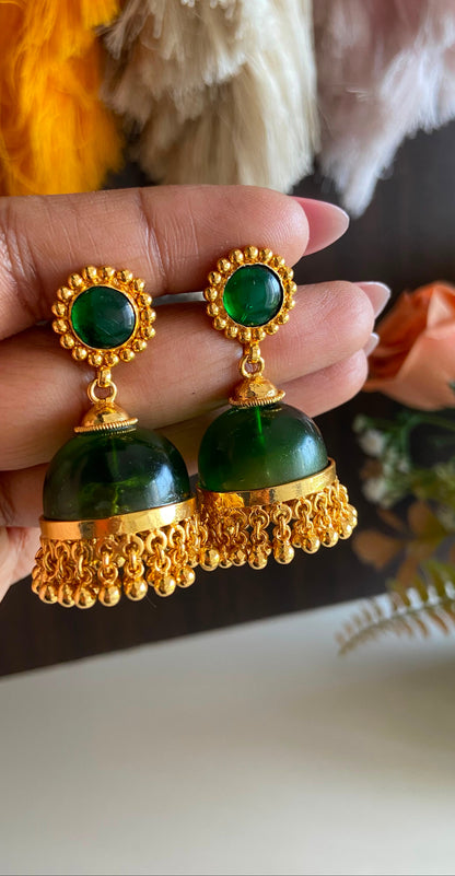 Gold Plated Green Glass Stone Jumka