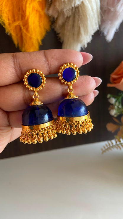 Gold Plated Blue Glass Stone Jumka
