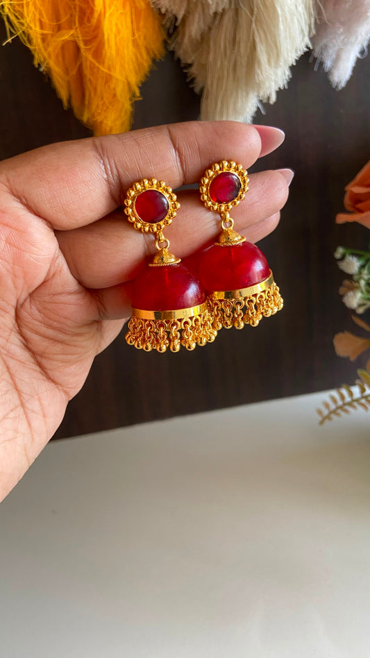 Gold Plated Red Glass Stone Jumka