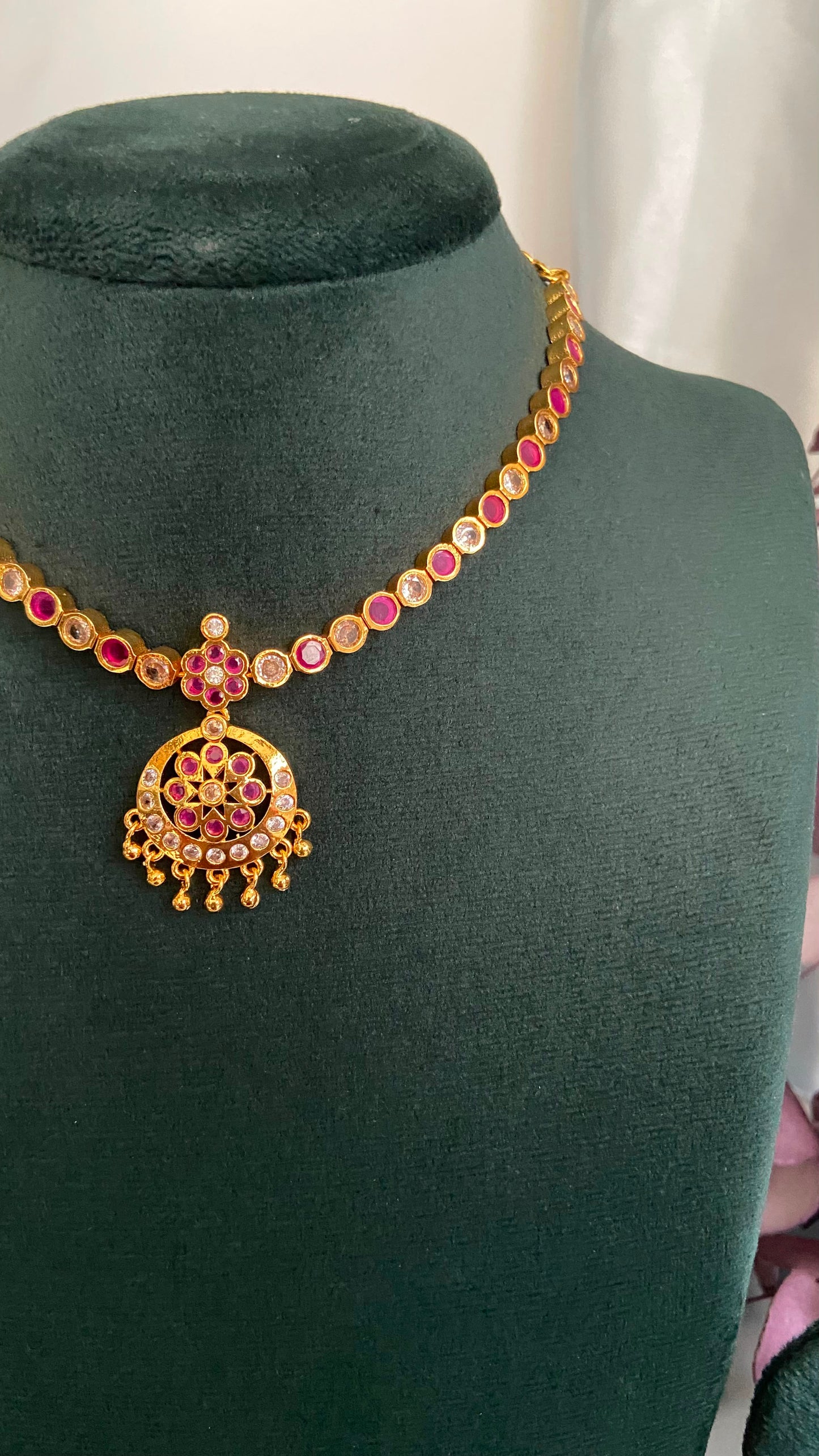 White And Pink Multi Colour Attigai Set