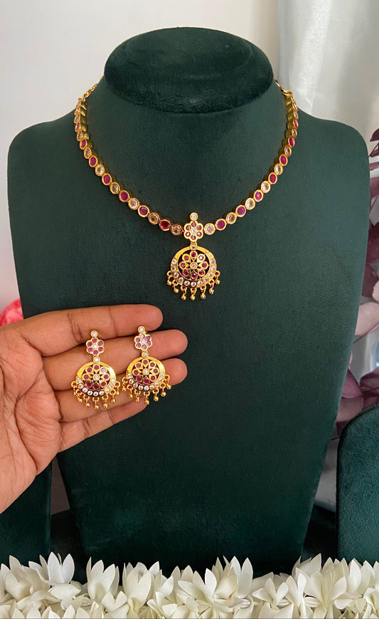 White And Pink Multi Colour Attigai Set