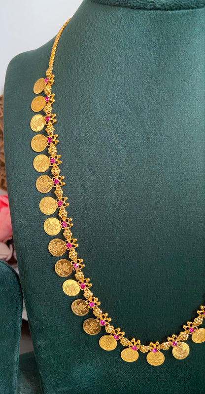 30 Lakshmi Ruby Coin Mid-Long Necklace