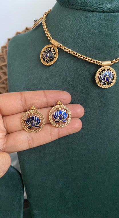 Harsha Blue Lotus Necklace Set
