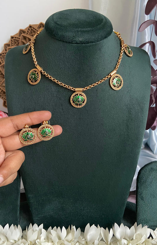 Harsha Green Lotus Necklace set