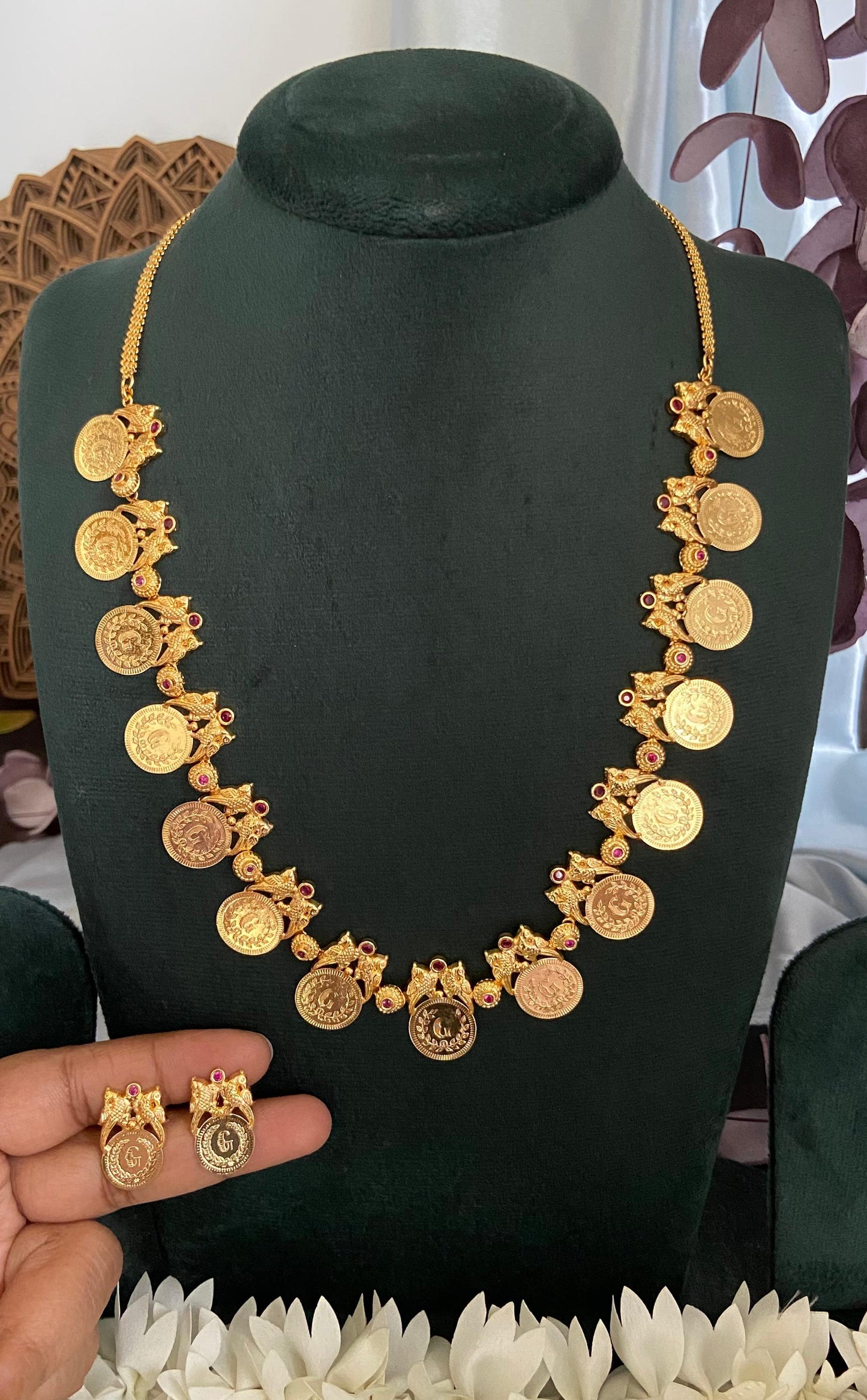 Peacock Non Idol Coin Long Necklace Set