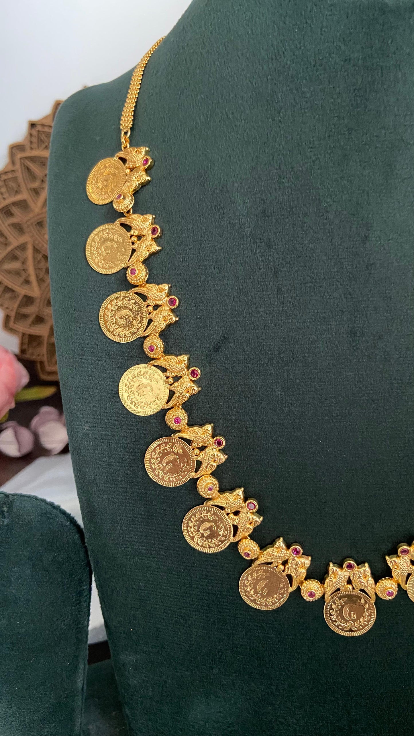 Peacock Non Idol Coin Long Necklace Set