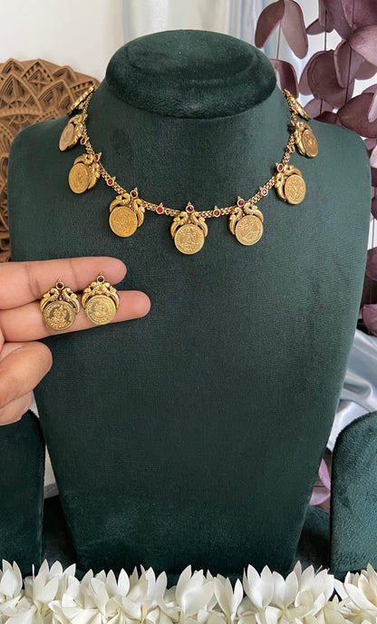 Antique Peacock Lakshmi Coin Necklace Set
