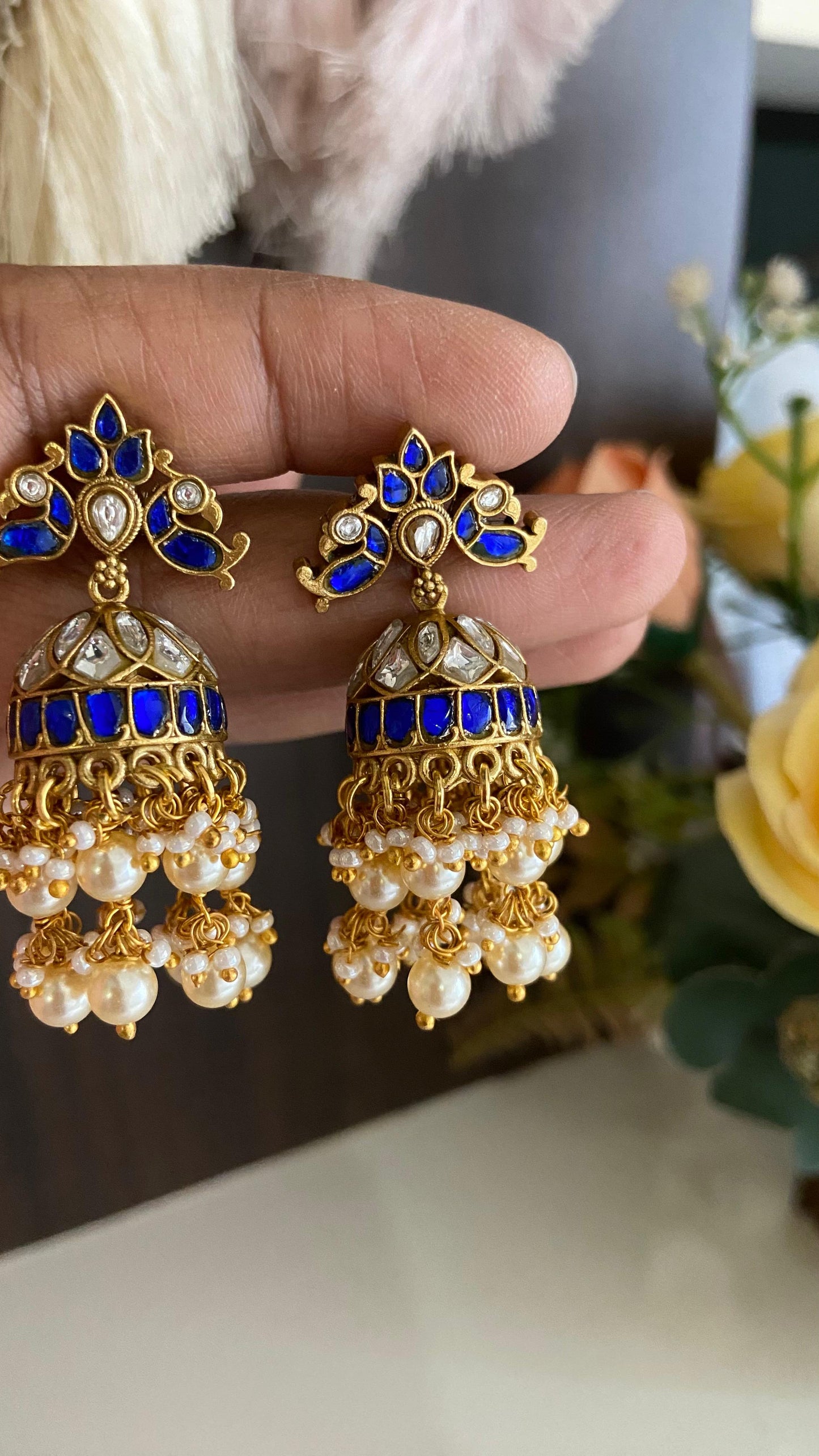 Blue Jadau Kundan Jumka