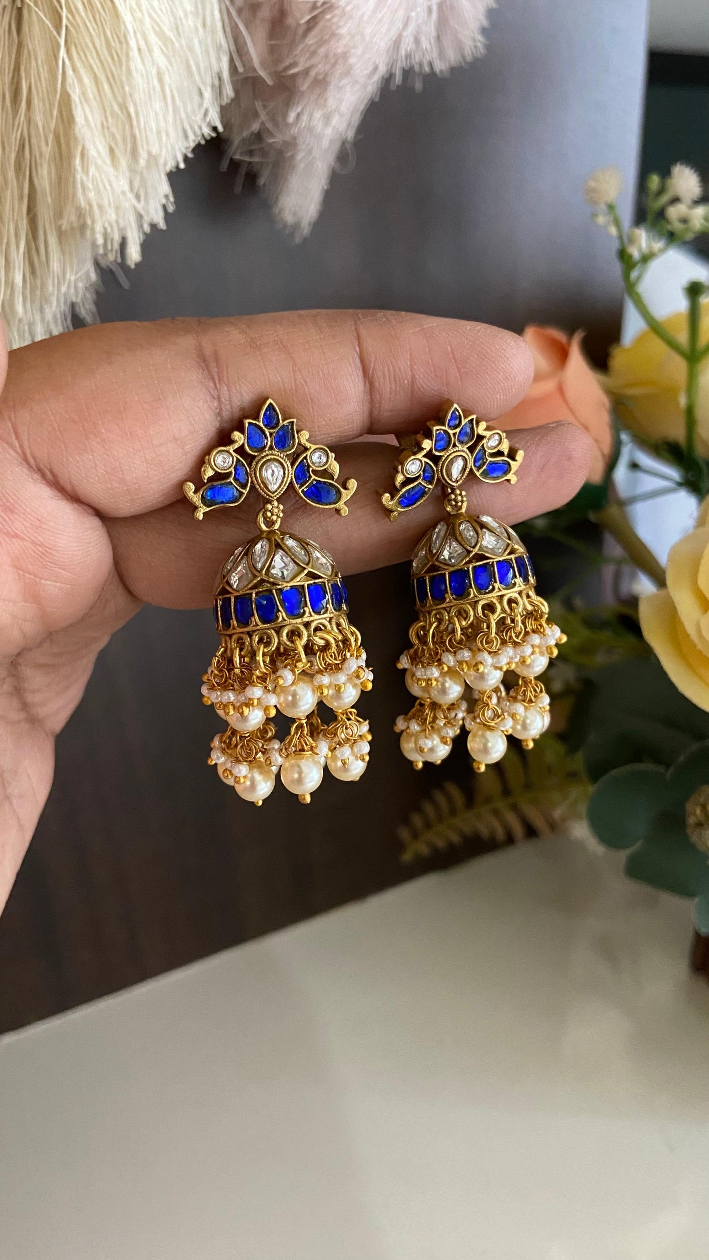 Blue Jadau Kundan Jumka