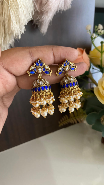 Blue Jadau Kundan Jumka